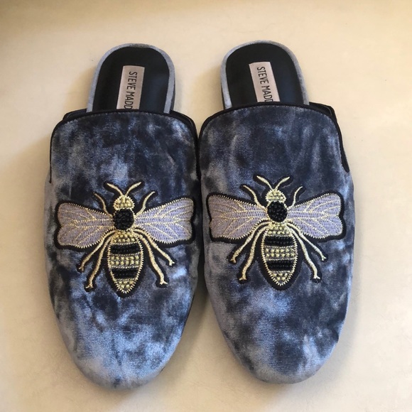 Steve Madden Shoes - Hugh Slate Blue Velvet w/Embellished Bumblebee Mules by Steve Madden